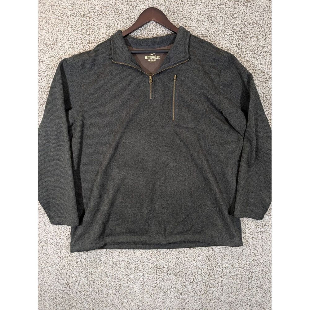 Outdoor Life Men's XXL 1/4 Zip Tight‎ Knit Sweater Gray 2XL Mock Neck Ribbed